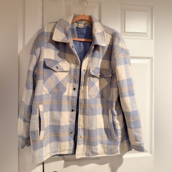 Jou Jou Jackets & Blazers - Jou Jou Blue and Cream Plaid Shirt Jacket